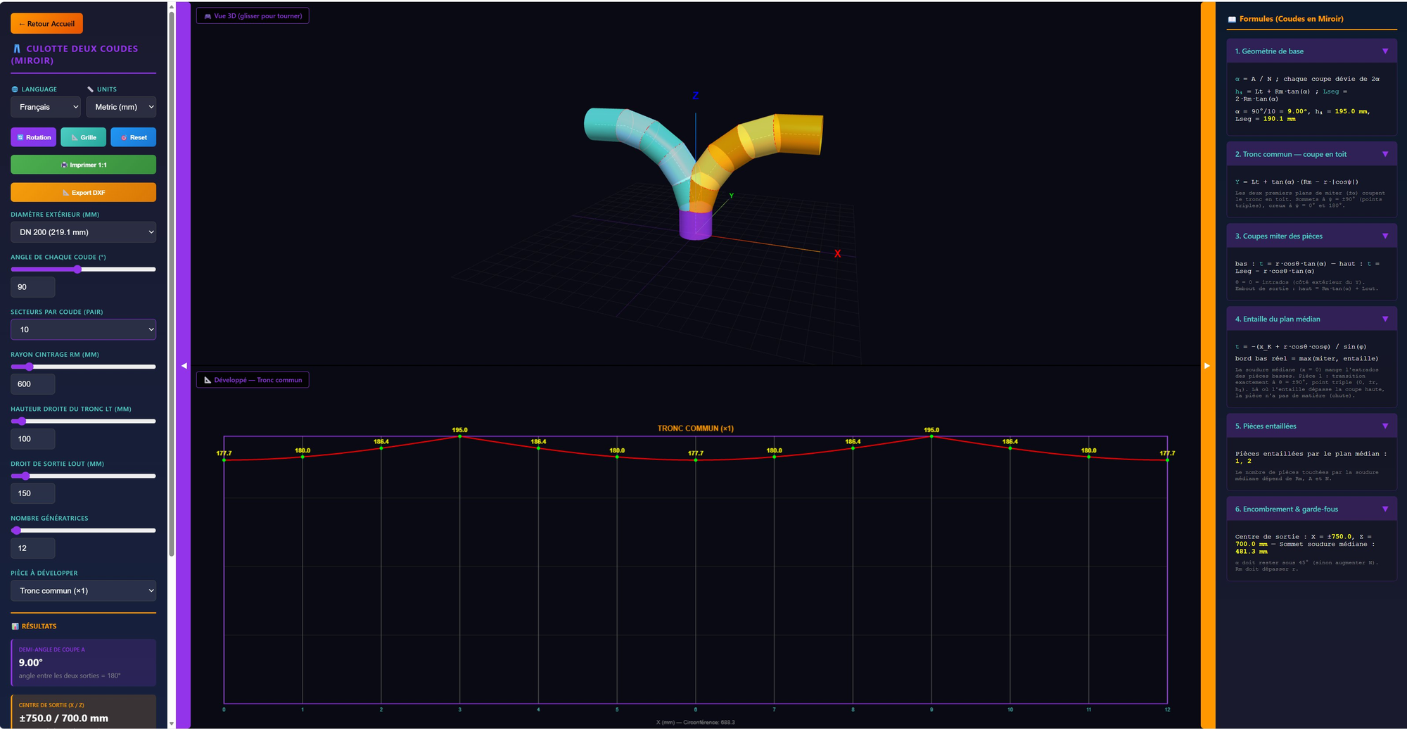 Twin Mitered Elbow Wye Calculator