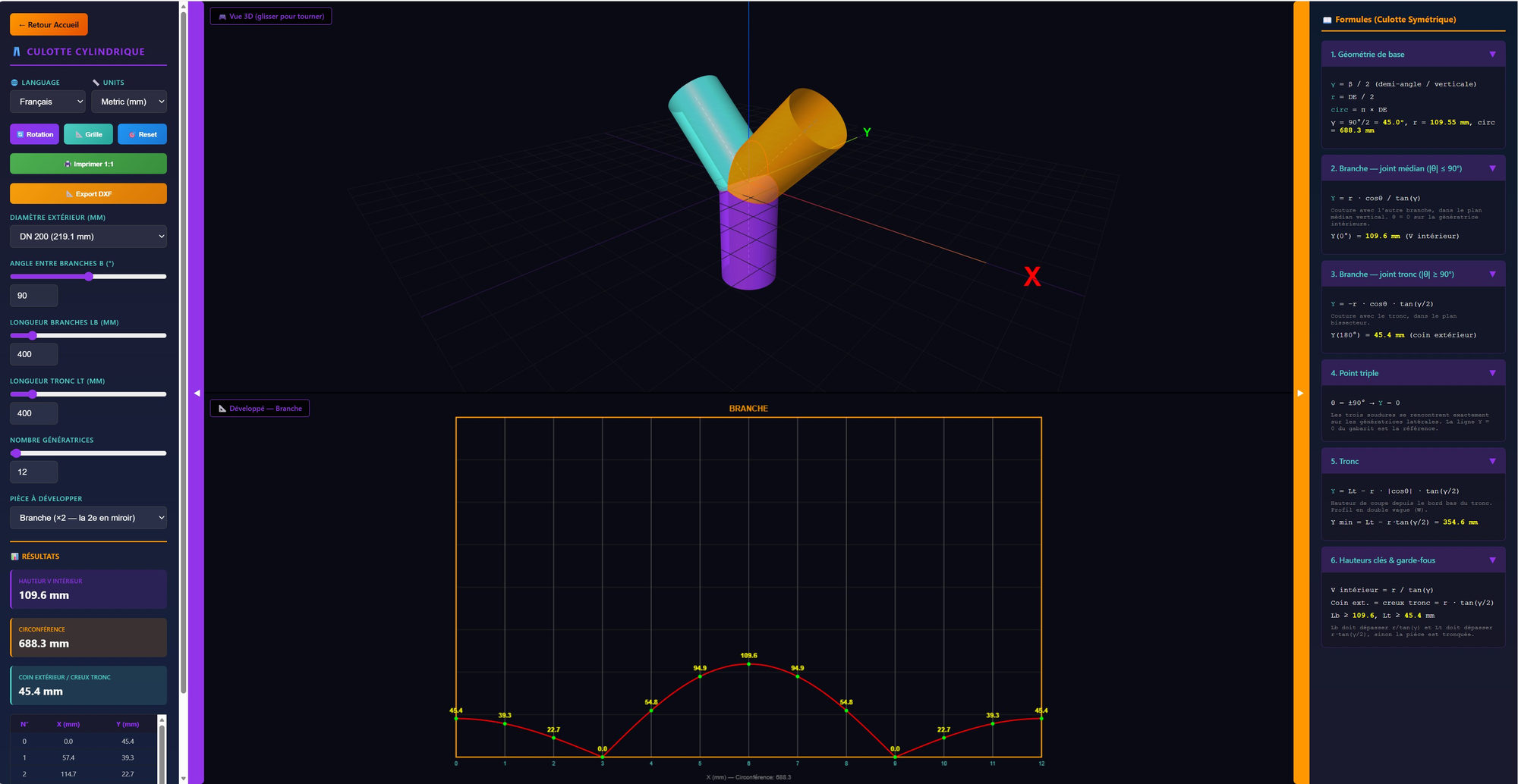 Breeches Piece Y-Branch Calculator