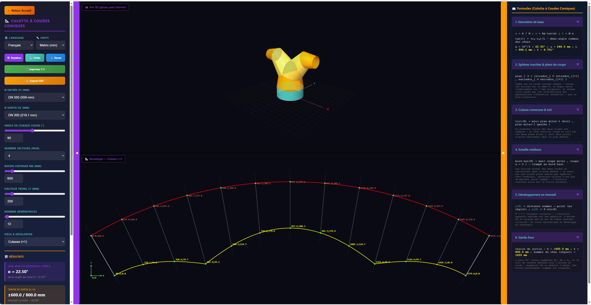 Conical Segmented Breeches Calculator
