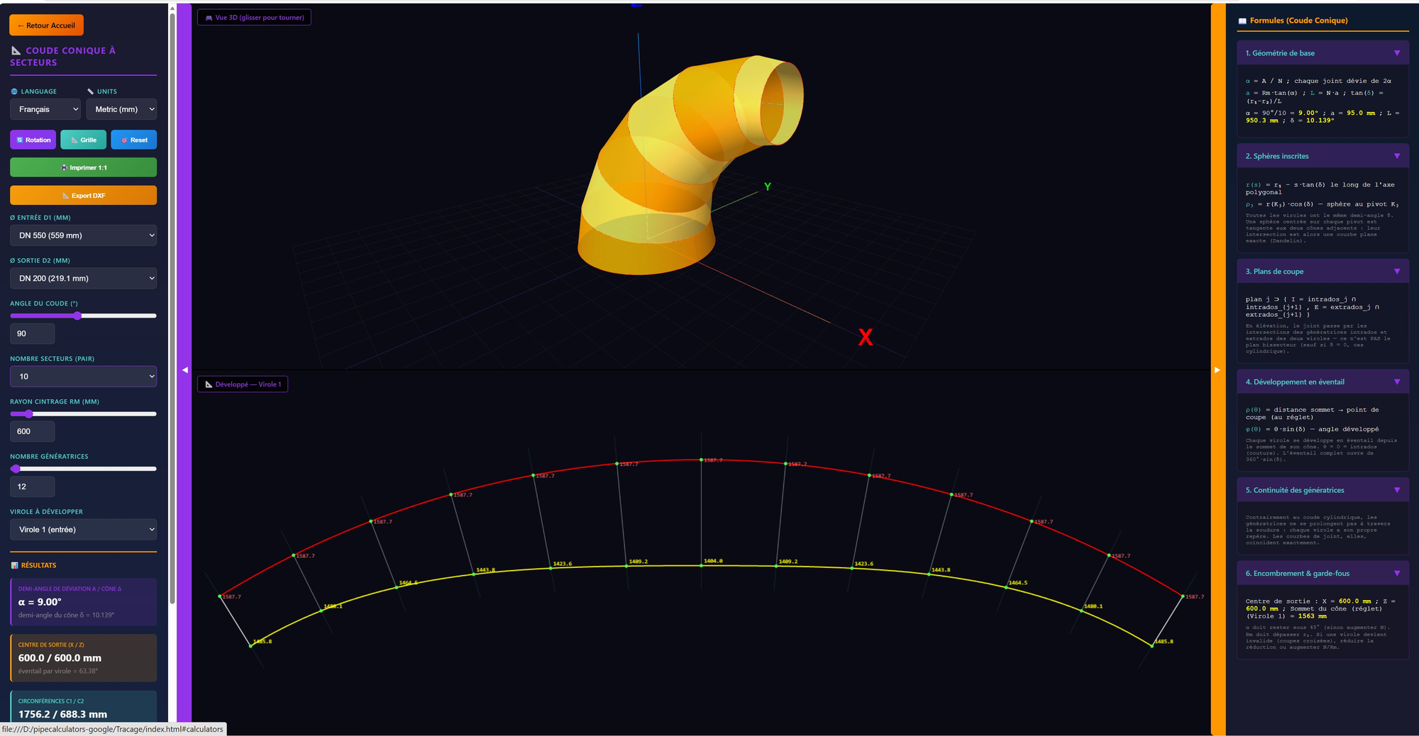 Conical Mitered Elbow Calculator