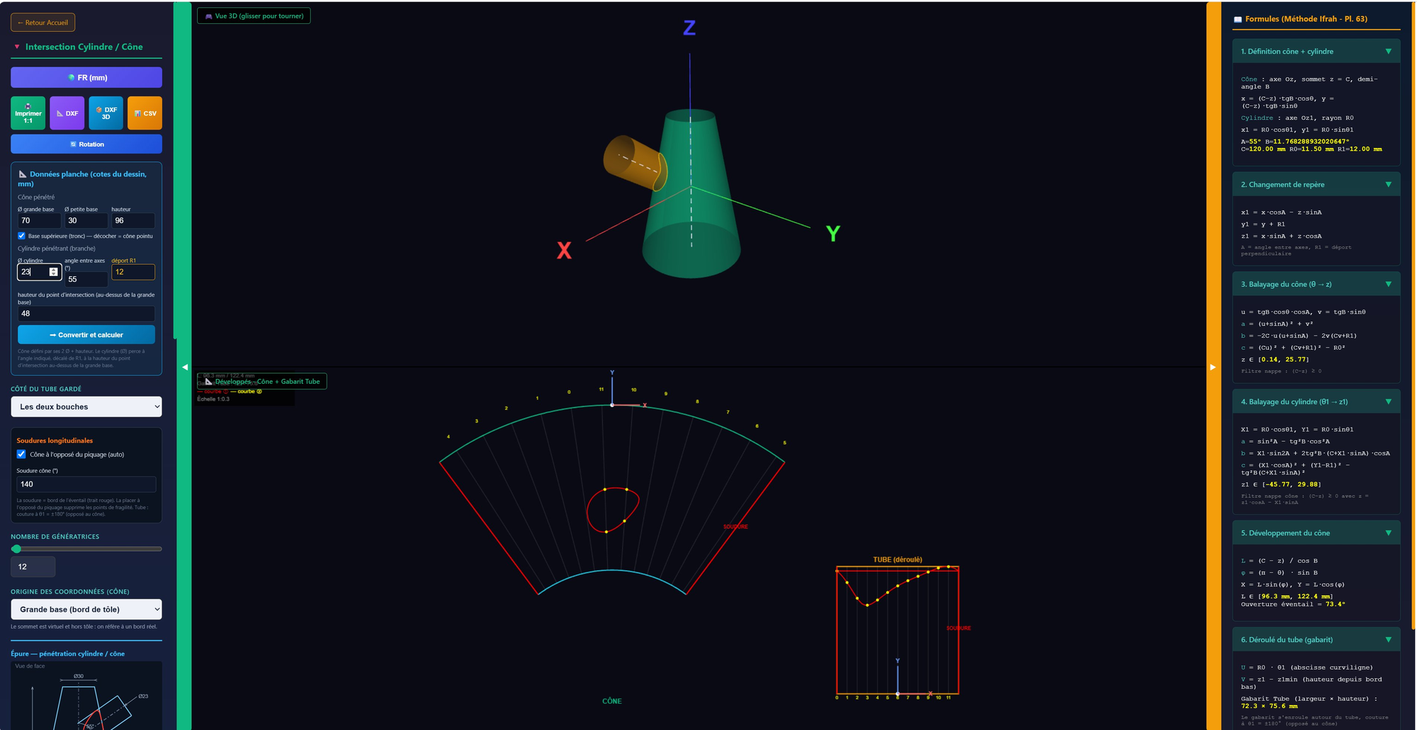 Cylinder to Cone Intersection Layout