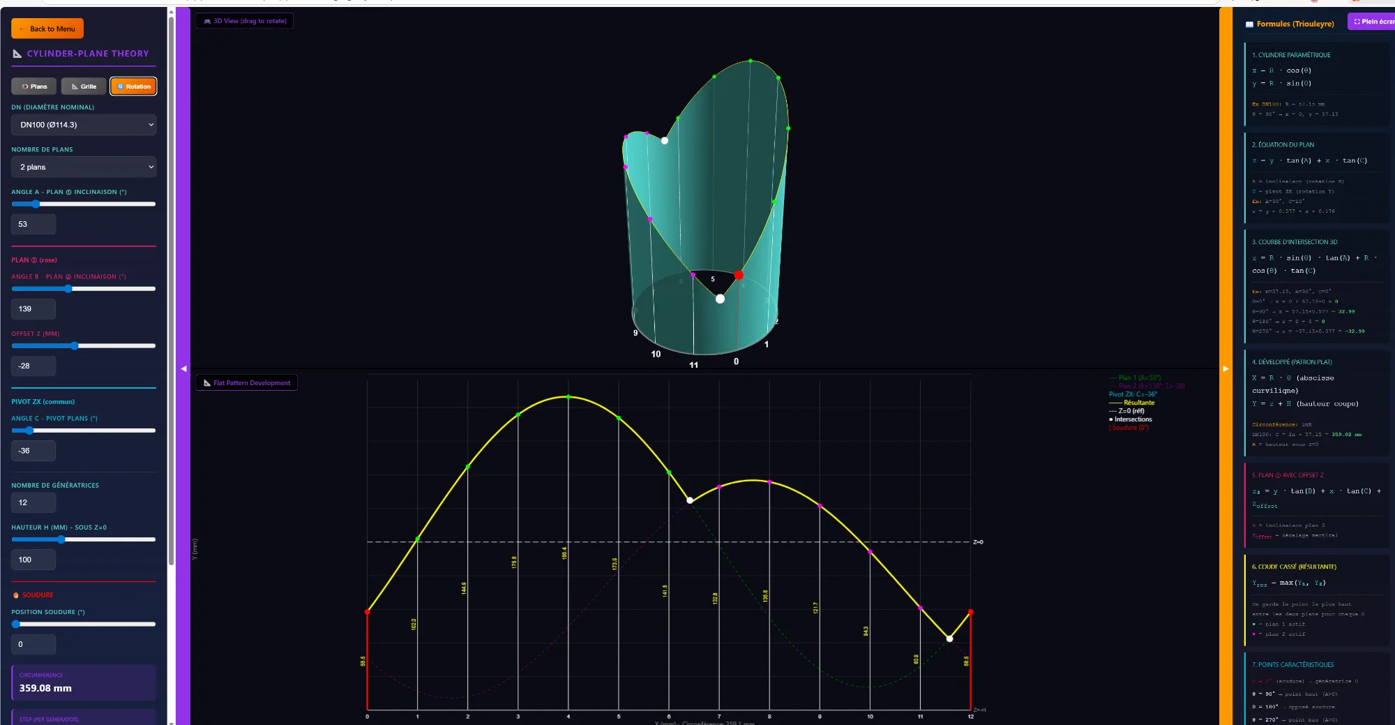 Cylinder-Plane Intersection Calculator