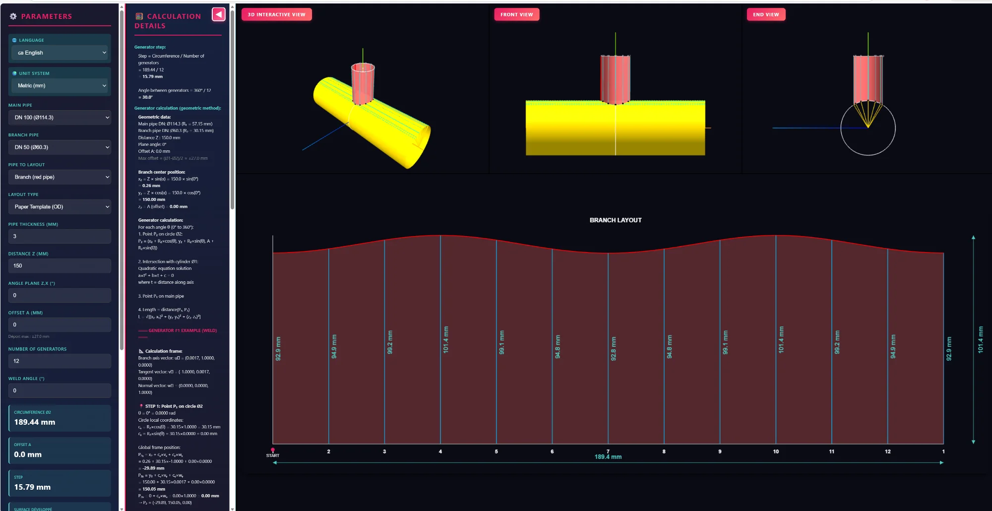 Pipe Notching Calculator - Saddle Cut