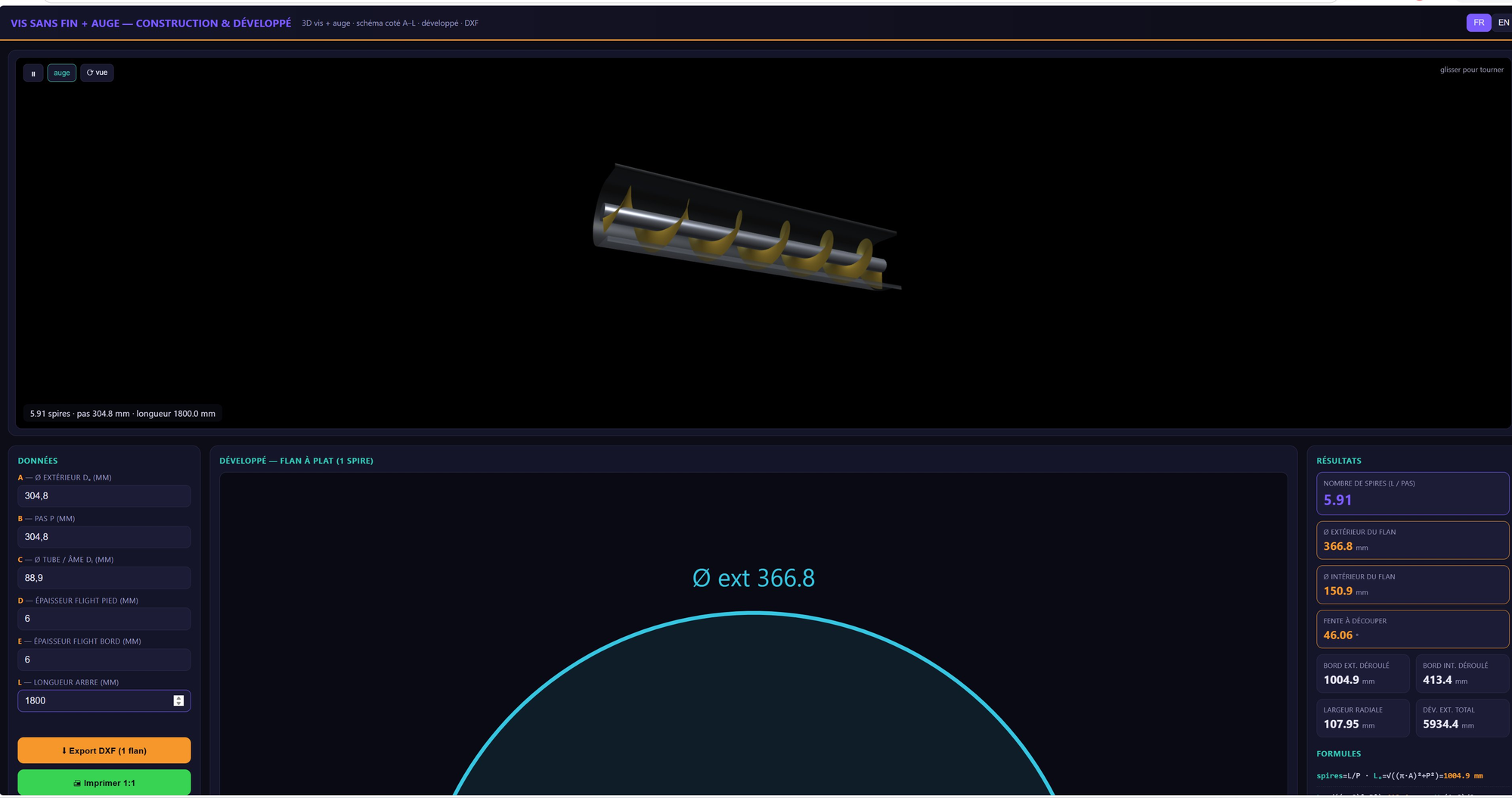 Screw Flight Development Calculator
