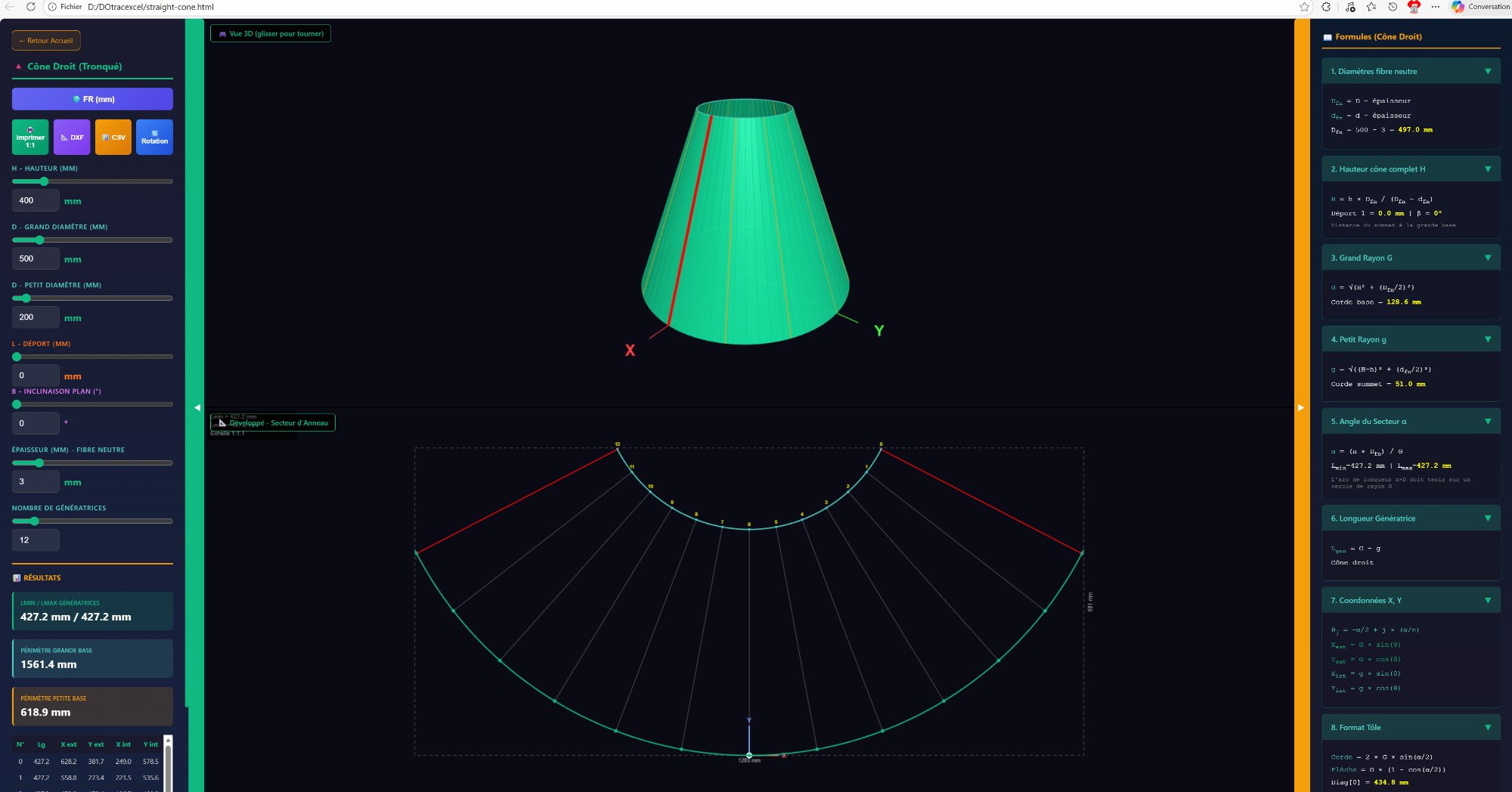 Straight Cone Calculator